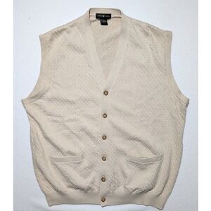 Vintage Cotton Traders Sweater Vest XL Beige Textured Knit VNeck Grandpacore VTG